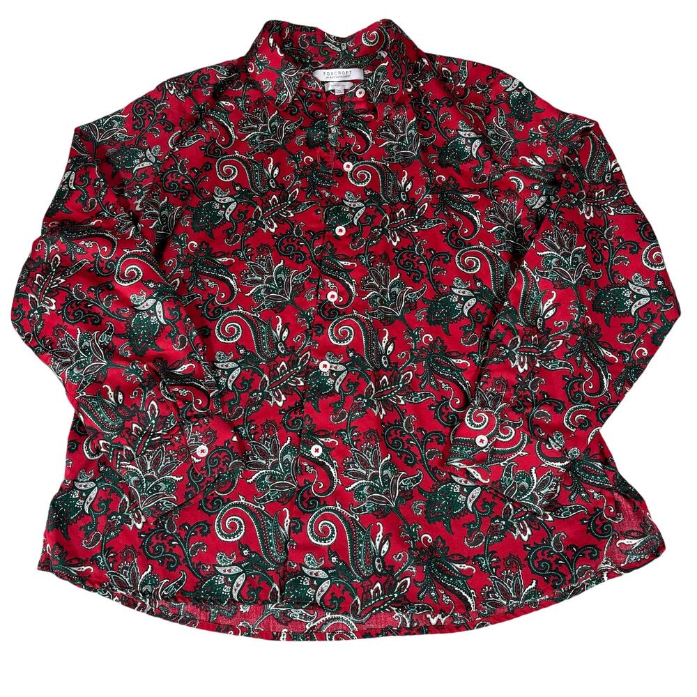 Foxcroft Paisley Floral No-Iron Cotton Shirt Size 14